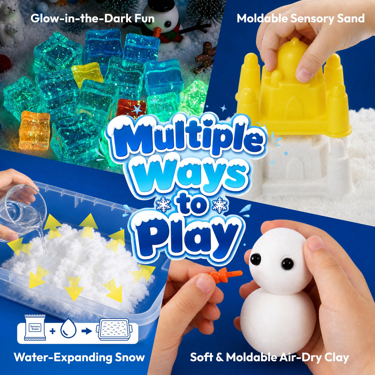 JOVA Klever Kits Construction Sensory Bin for Kids with Glow in The Dark Stones, Sandbox with Lid Castle Building kit, Preschool Learning Activities Gifts for Boys Girls Age 3+