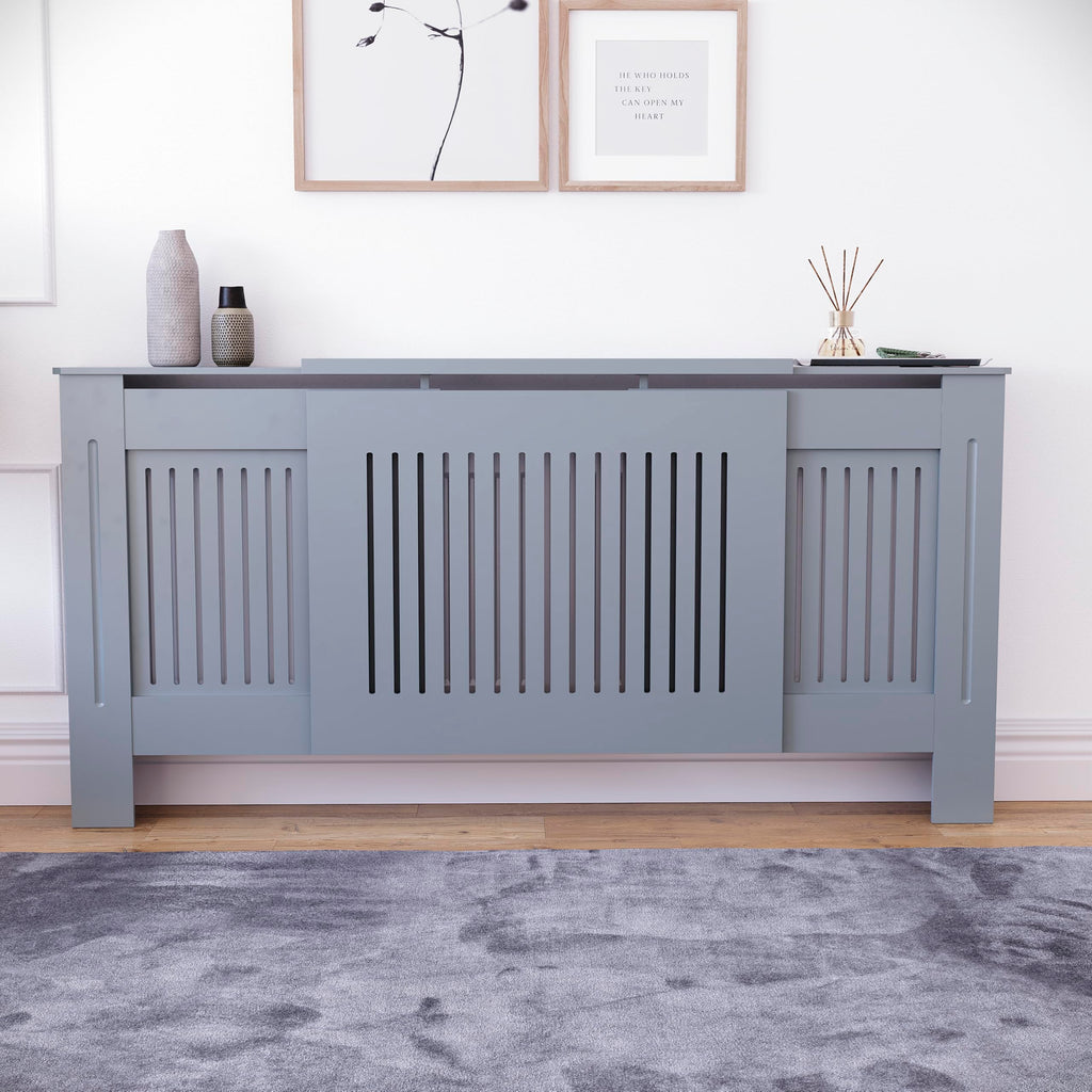 Vida Designs Chelsea Radiator Cover White - Medium - Modern Vertical Slat Design For Optimal Heat Circulation - H82xW111xD19cm - Painted MDF Cabinet Ideal For Living Room & Hallway