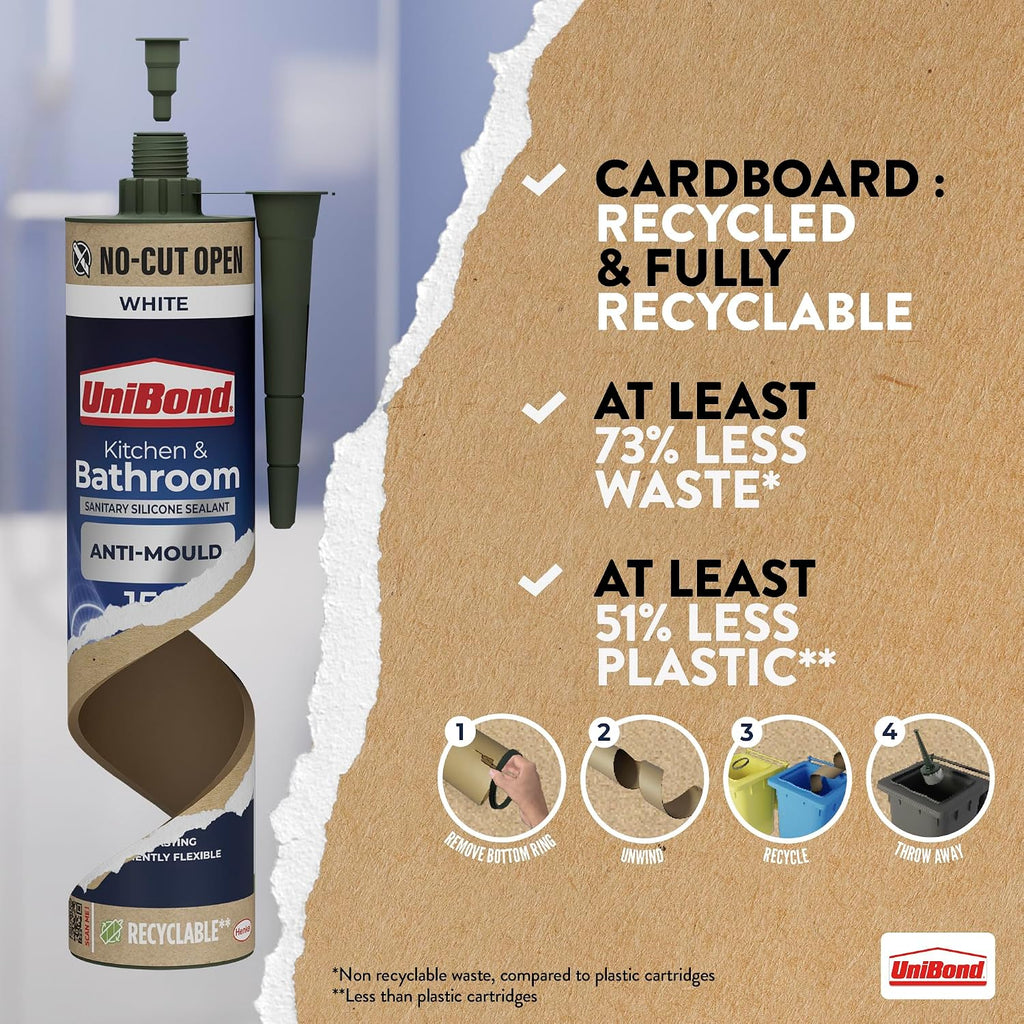 UniBond Kitchen and Bathroom, Mould-Resistant Transparent Sealant, 280 ml