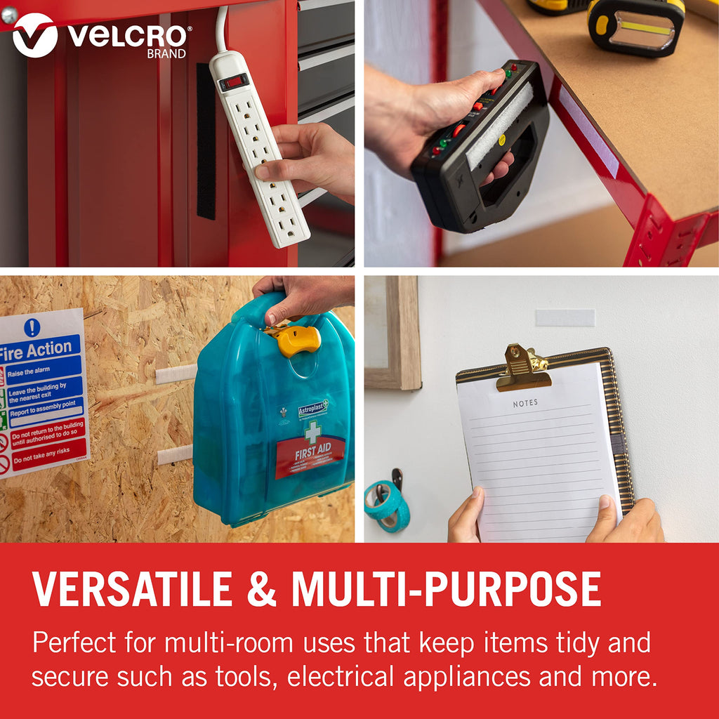 VELCRO Brand Stick On Tape Cut-to-Length Strong Hook & Loop Self Adhesive Sticky Tape Perfect for Room Décor & Home, Office, Garage Use White 20mm x 5m