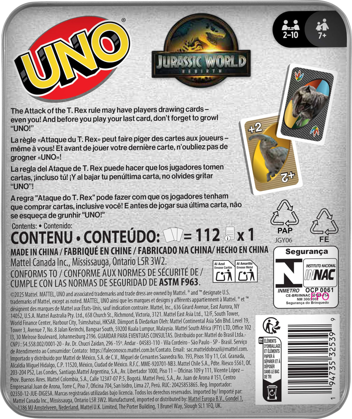 Mattel Games UNO Minecraft Card Game with Storage Tin,Ages 7+