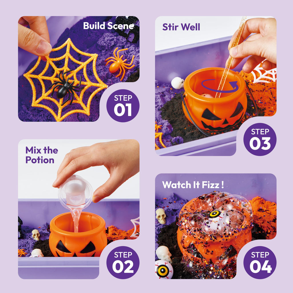 JOVA Klever Kits Construction Sensory Bin for Kids with Glow in The Dark Stones, Sandbox with Lid Castle Building kit, Preschool Learning Activities Gifts for Boys Girls Age 3+