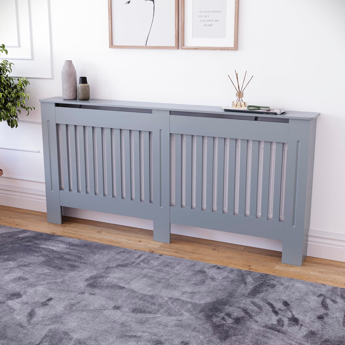 Vida Designs Chelsea Radiator Cover White - Medium - Modern Vertical Slat Design For Optimal Heat Circulation - H82xW111xD19cm - Painted MDF Cabinet Ideal For Living Room & Hallway
