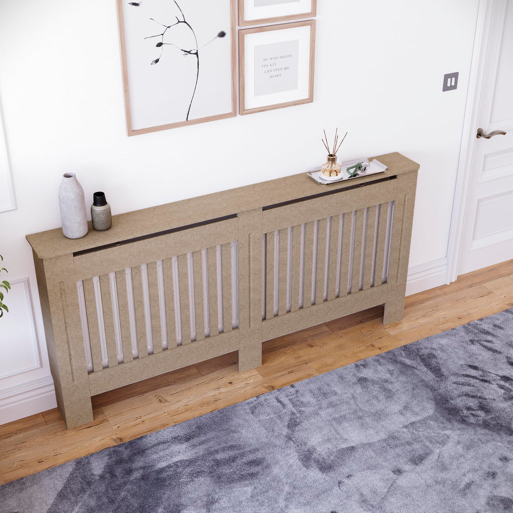 Vida Designs Chelsea Radiator Cover White - Medium - Modern Vertical Slat Design For Optimal Heat Circulation - H82xW111xD19cm - Painted MDF Cabinet Ideal For Living Room & Hallway