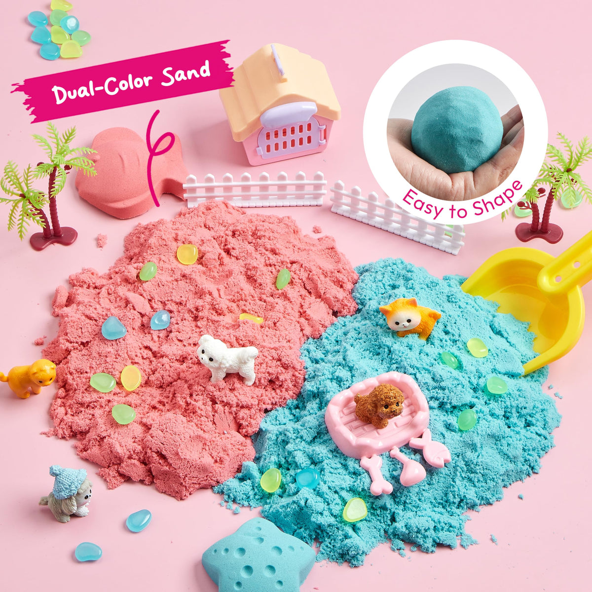 JOVA Klever Kits Construction Sensory Bin for Kids with Glow in The Dark Stones, Sandbox with Lid Castle Building kit, Preschool Learning Activities Gifts for Boys Girls Age 3+