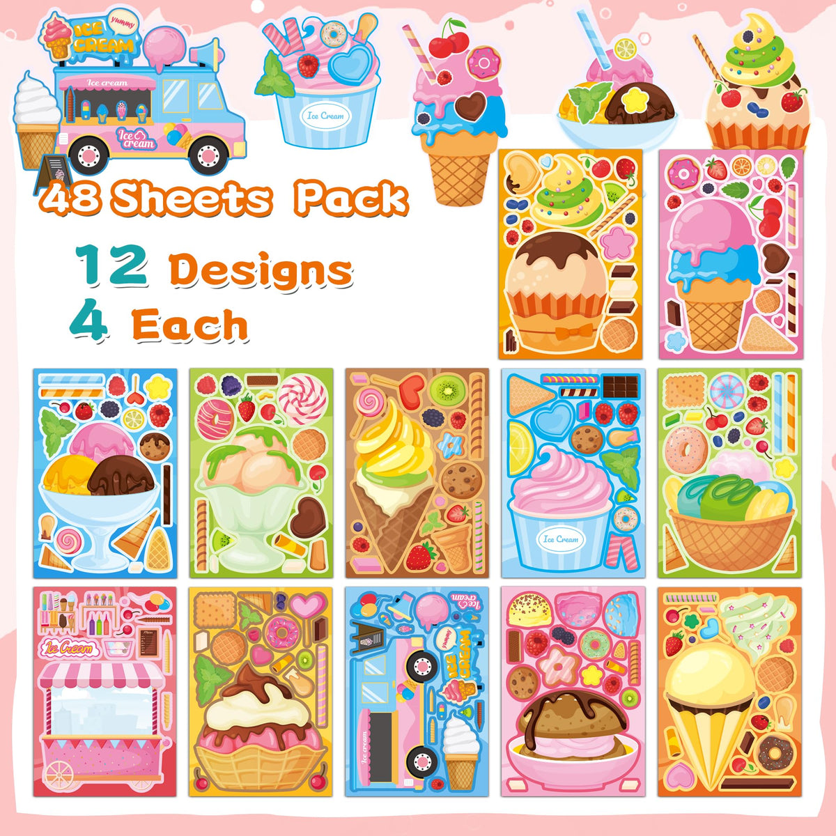 48 Sheets Pumpkin Face Stickers Kids Halloween Party Favors Crafts