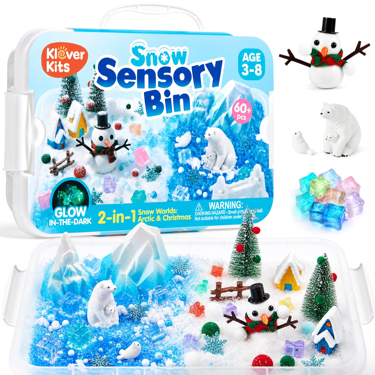 JOVA Klever Kits Construction Sensory Bin for Kids with Glow in The Dark Stones, Sandbox with Lid Castle Building kit, Preschool Learning Activities Gifts for Boys Girls Age 3+