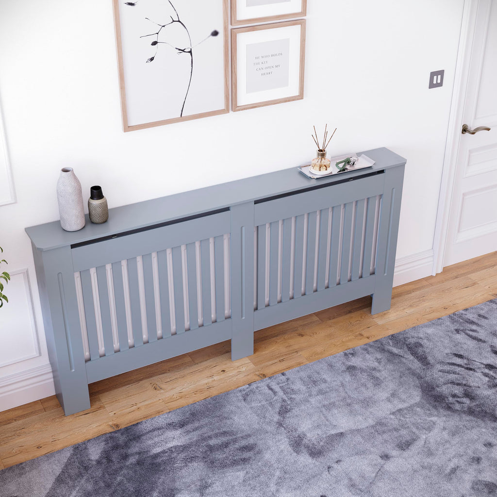 Vida Designs Chelsea Radiator Cover White - Medium - Modern Vertical Slat Design For Optimal Heat Circulation - H82xW111xD19cm - Painted MDF Cabinet Ideal For Living Room & Hallway