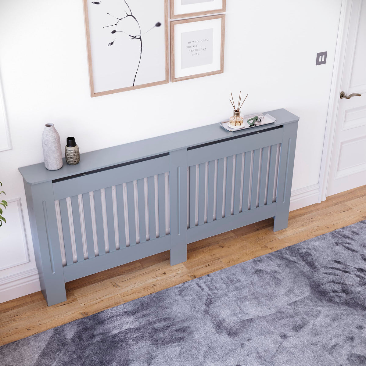 Vida Designs Chelsea Radiator Cover White - Medium - Modern Vertical Slat Design For Optimal Heat Circulation - H82xW111xD19cm - Painted MDF Cabinet Ideal For Living Room & Hallway