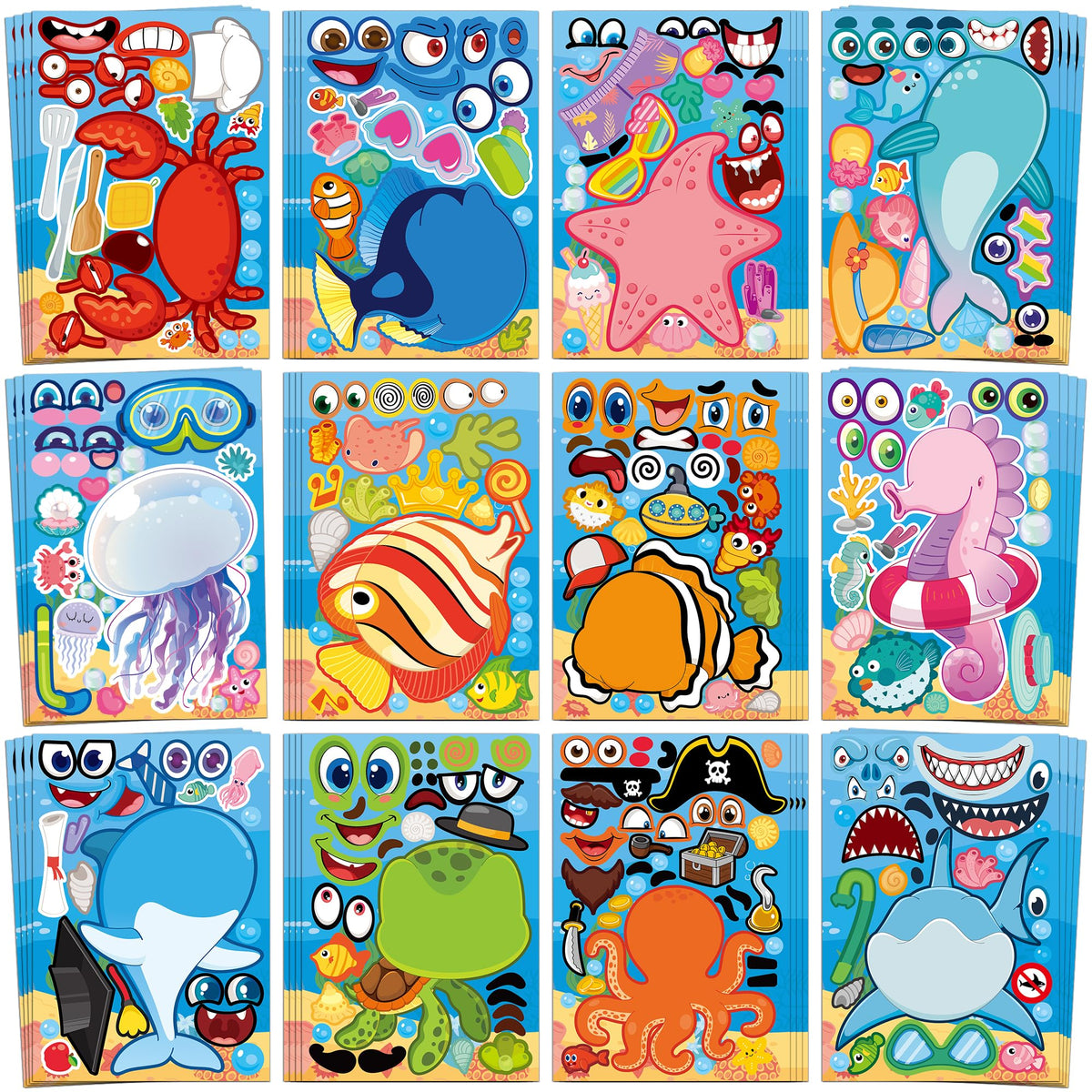 48 Sheets Pumpkin Face Stickers Kids Halloween Party Favors Crafts